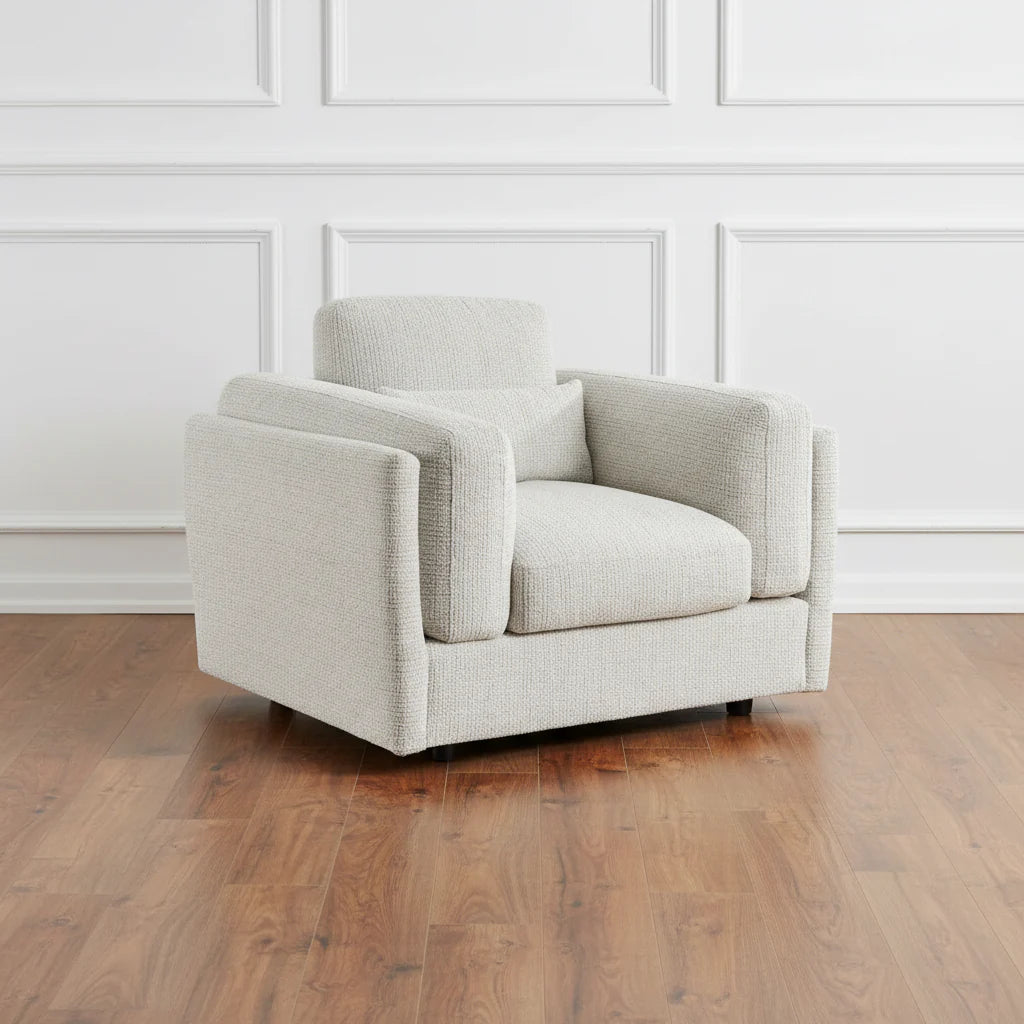 HARRY CHRISTIAN HOME LIGHT BEIGE BELLAGIO ARMCHAIR LIFESTYLE SHOT