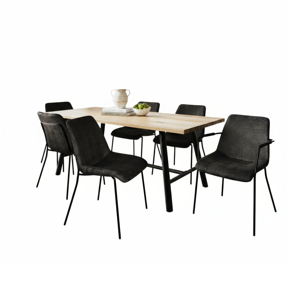 Harry Christian Home Large Oak & Black Dining Set with 6 Chairs