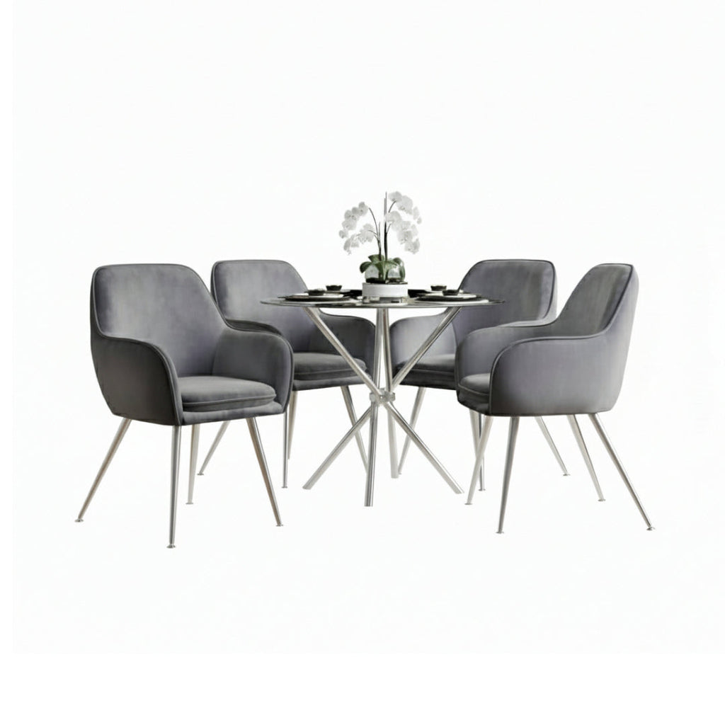 Harry Christian Home Silver Dining Set With 4 Chairs