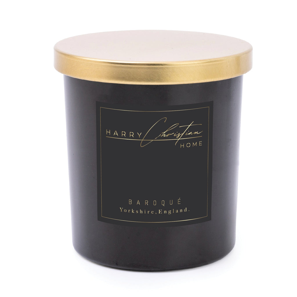 Harry Christian Home Baroque Deluxe 300g Candle, Black and Gold Luxury Candle. 