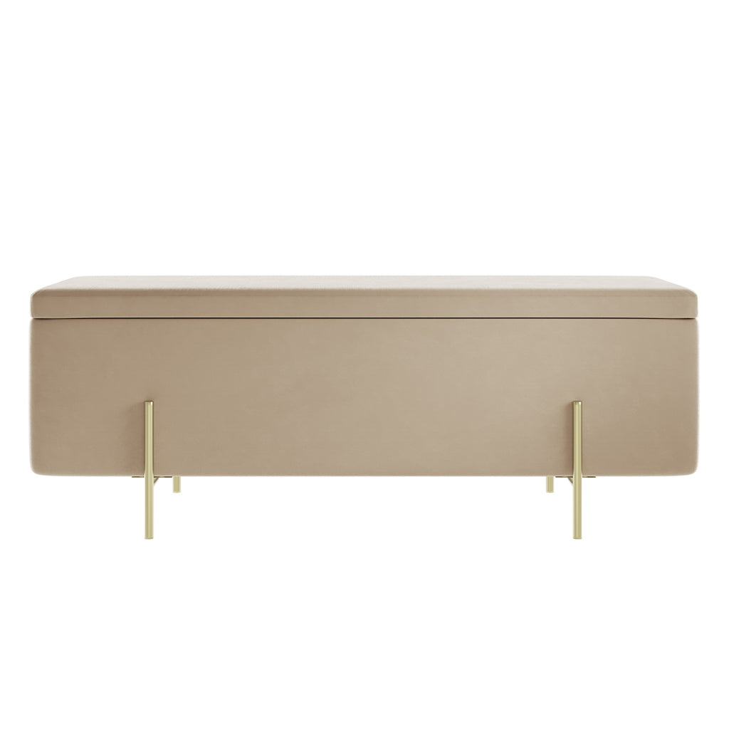 Harry Christian Home Beige Storage Ottoman Bench with Sleek Gold Legs