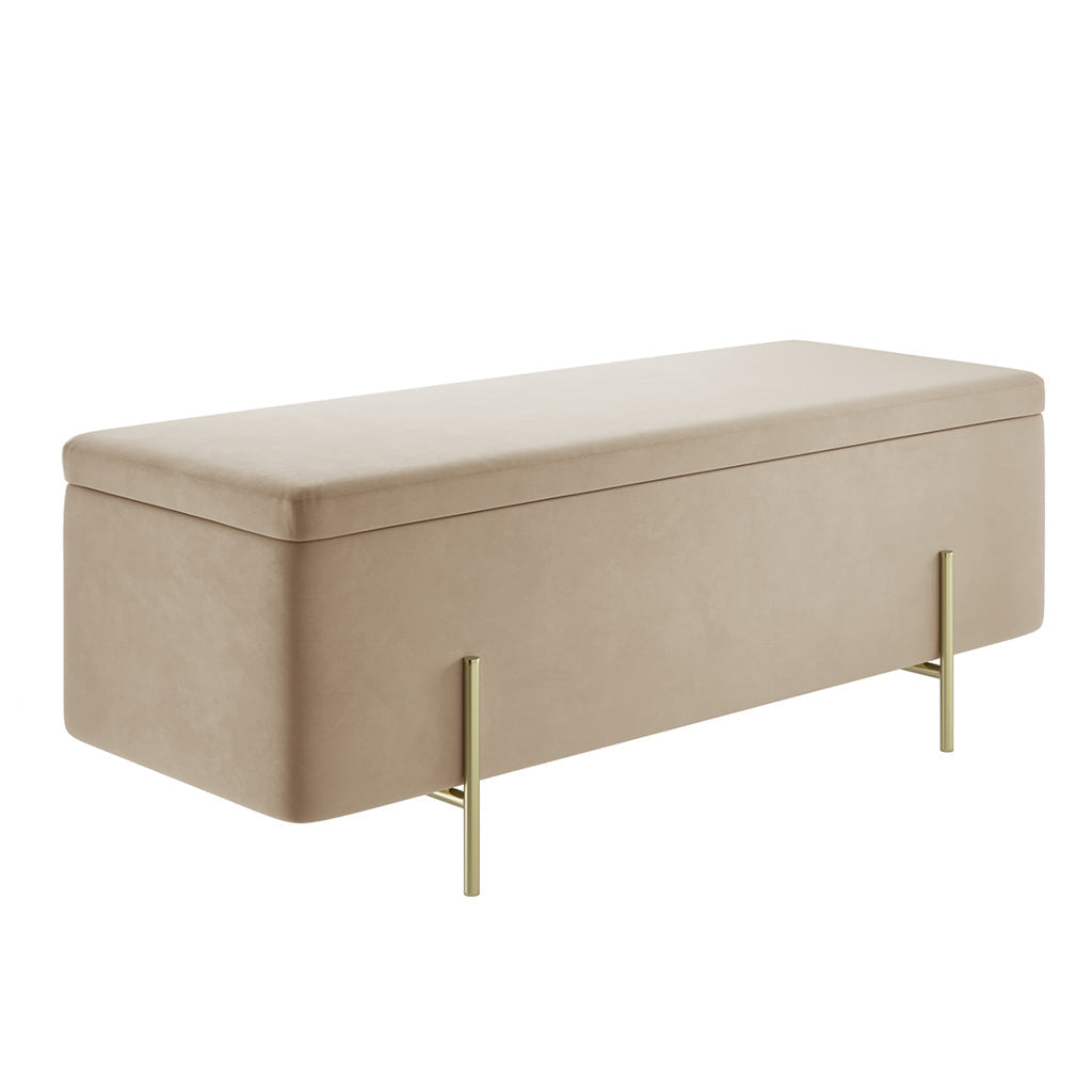 Harry Christian Home Beige Storage Ottoman Bench with Sleek Gold Legs