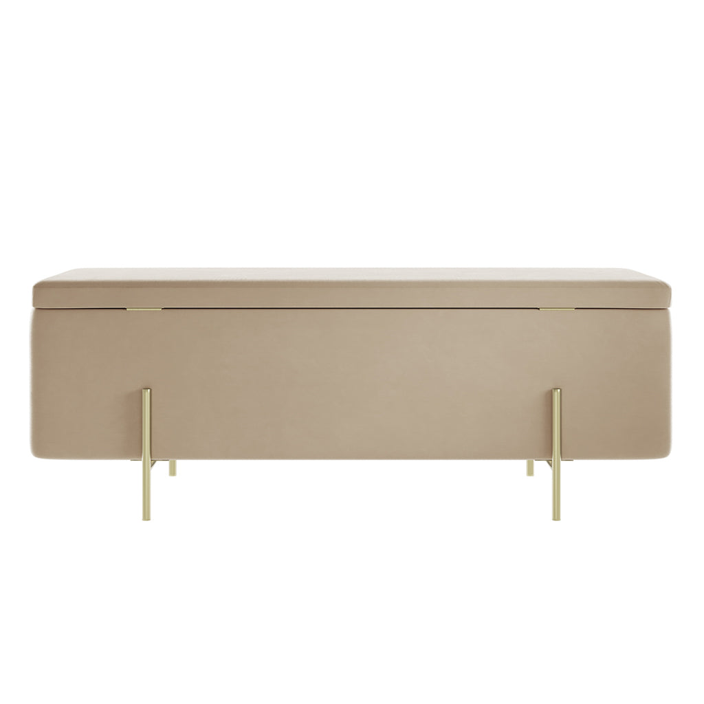 Harry Christian Home Beige Storage Ottoman Bench with Sleek Gold Legs