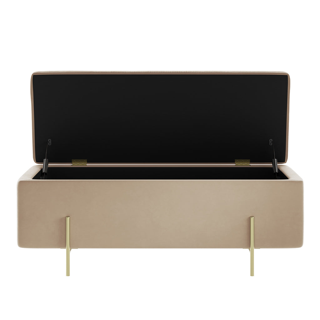 Harry Christian Home Beige Storage Ottoman Bench with Sleek Gold Legs