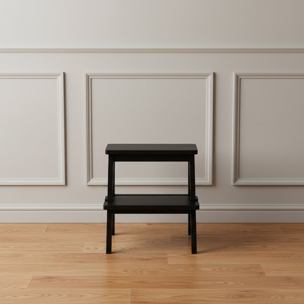 Black step stool on a white background Harry Christian Home Black Ladder Accent Stool Lifestyle Shot