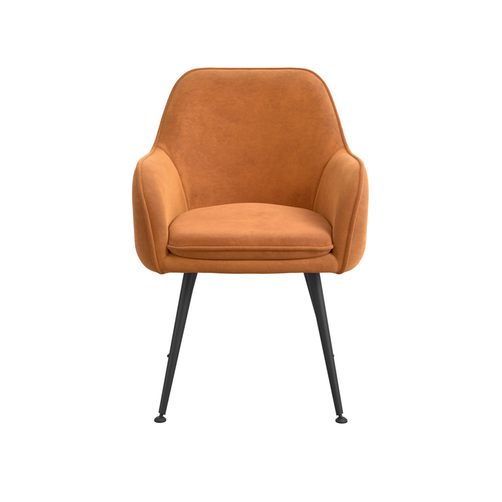 Harry Christian Home Cosy Dining Chair In Burnt Rust Pack Of Two Orange armchair with black legs on a white background