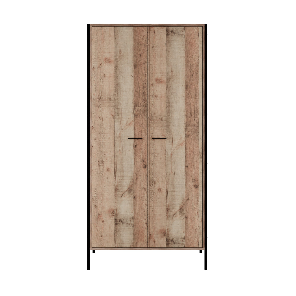 Harry Christian Home Distressed Oak Industrial Style Double Wardrobe