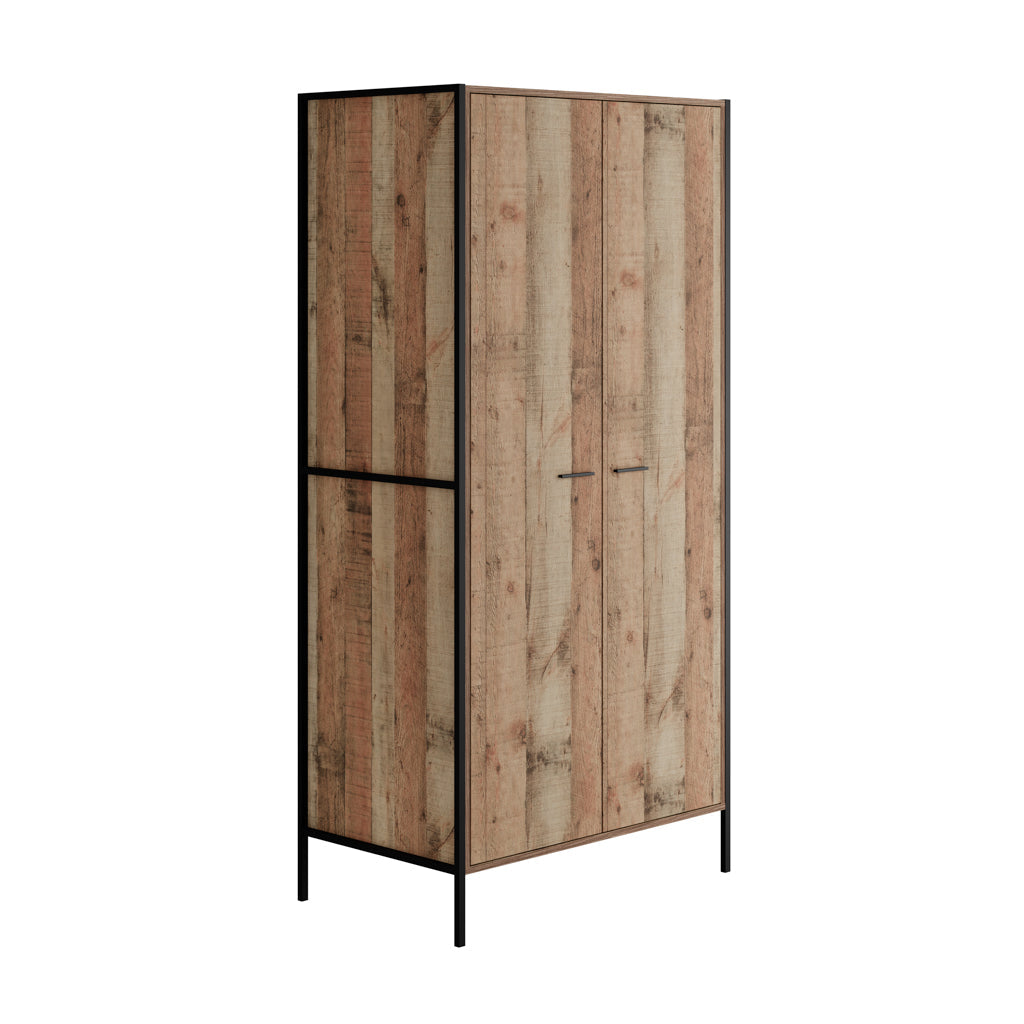 Harry Christian Home Distressed Oak Industrial Style Double Wardrobe