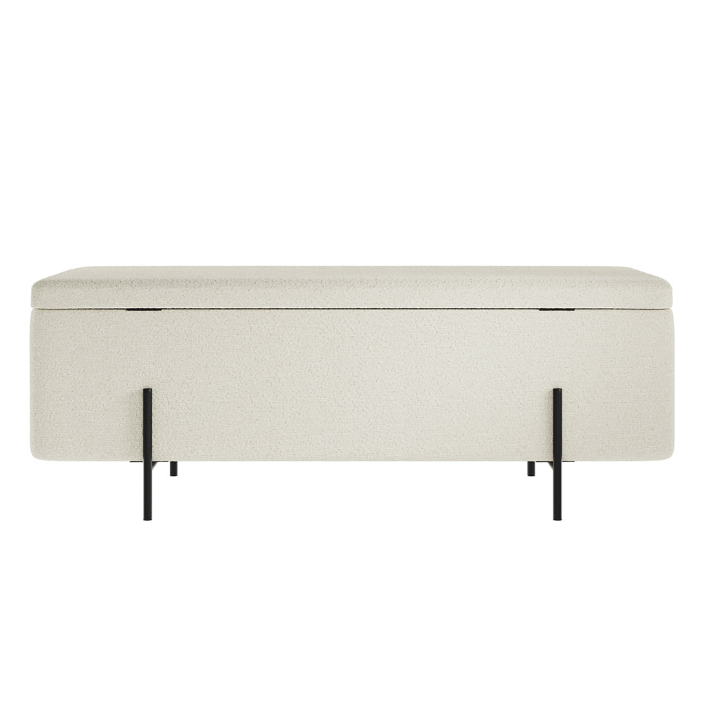 Harry Christian Home Ivory Boucle Storage Ottoman Bench With Sleek Black Legs