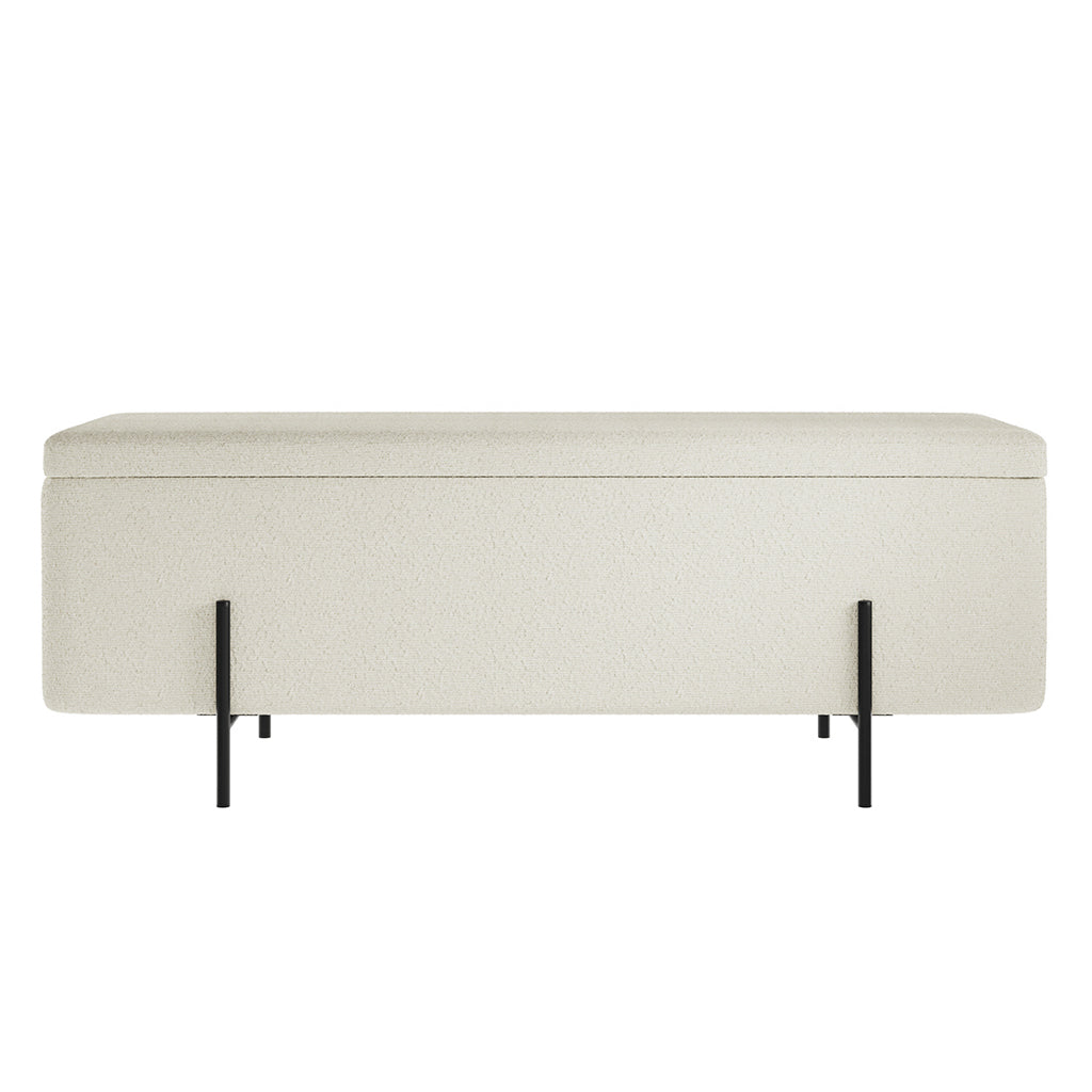 Harry Christian Home Ivory Boucle Storage Ottoman Bench With Sleek Black Legs
