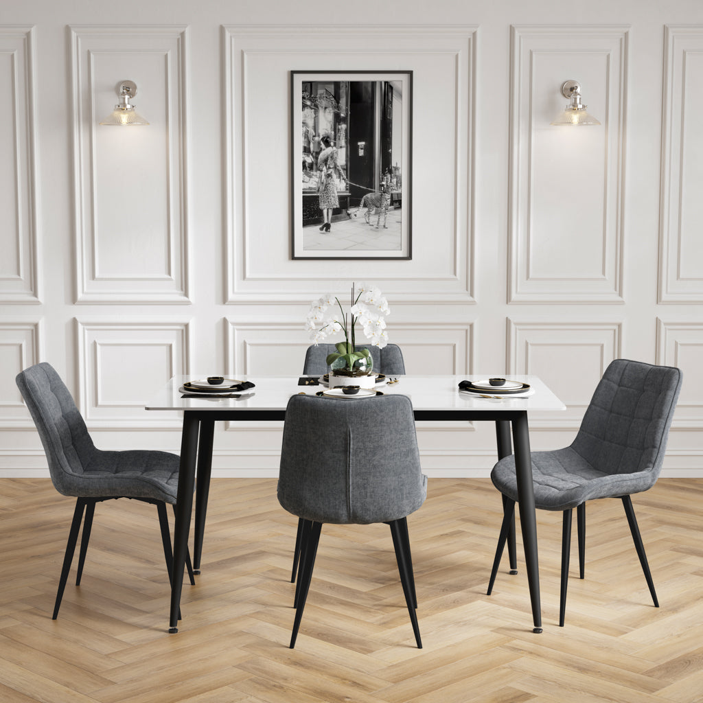 Harry Christian Home Marble Effect Dining Set With 4 Chairs