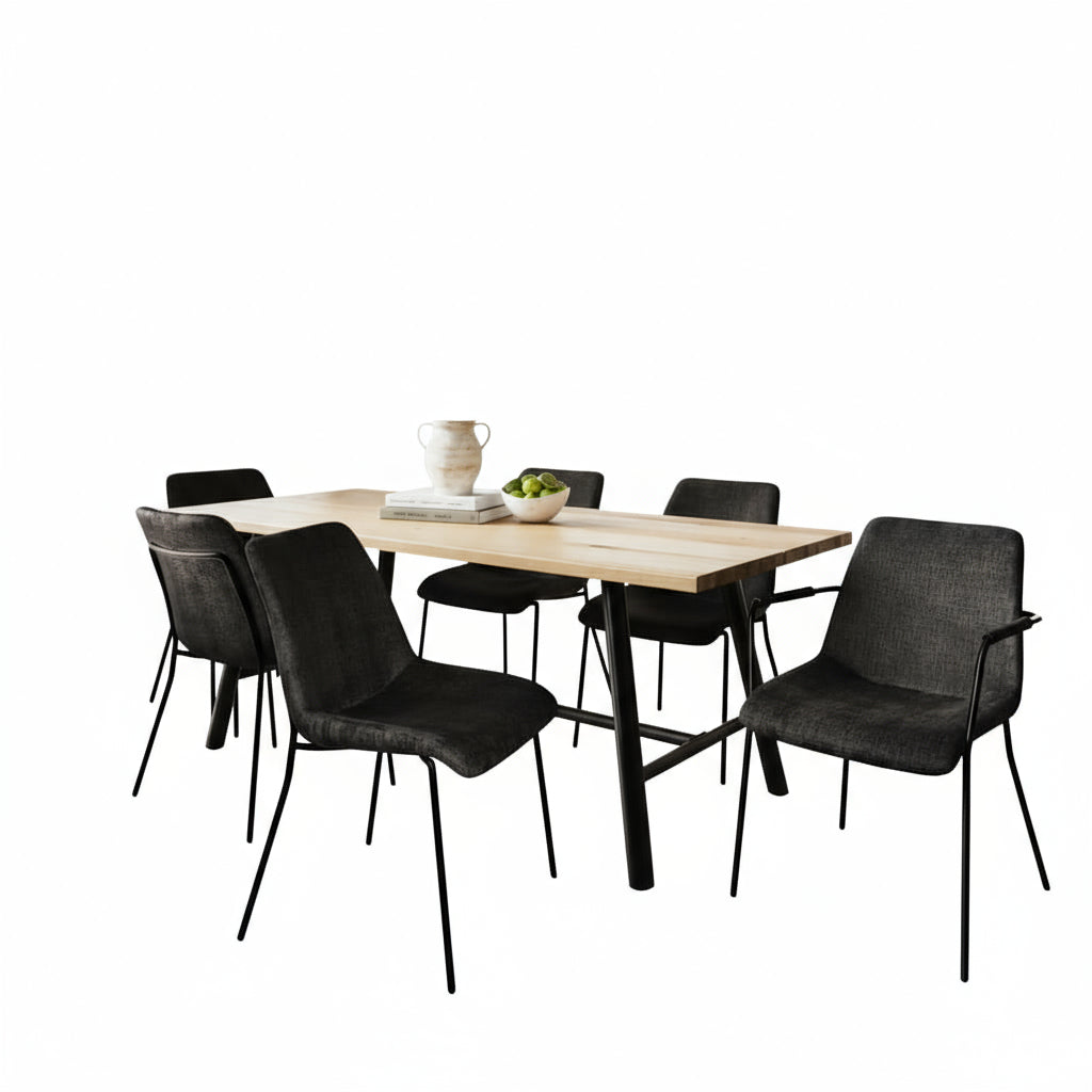 Harry Christian Home Large Oak & Black Dining Set with 6 Chairs