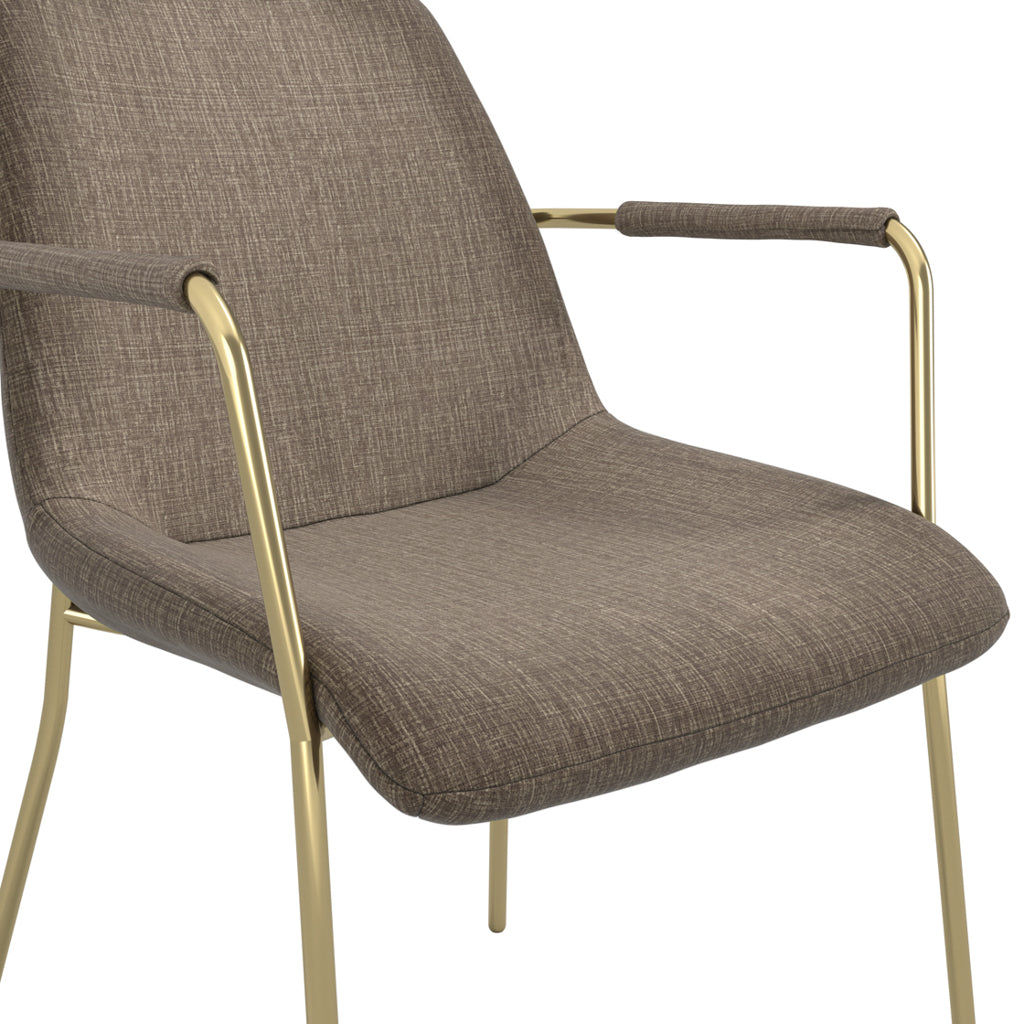 Harry Christian Home Pair Of Monroe Armed Taupe Dining Chairs With Gold legs Upholstery Close Up