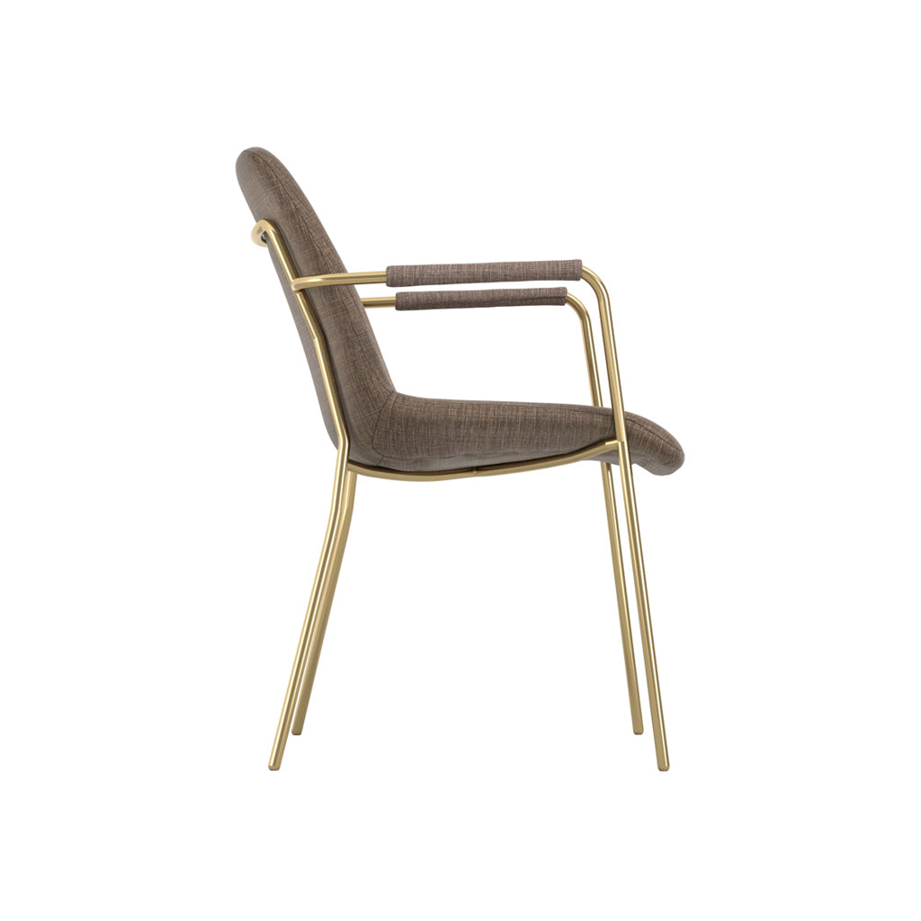 Harry Christian Home Pair Of Monroe Armed Taupe Dining Chairs With Gold legs side view