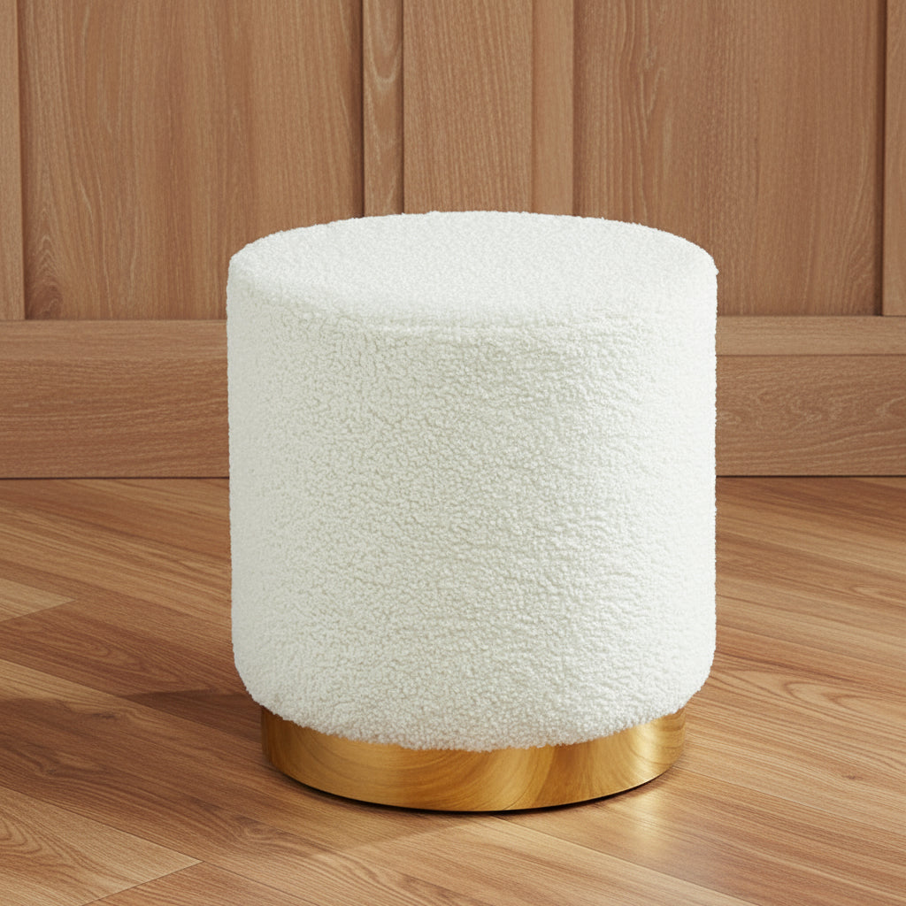 Harry Christian Home Teddy Style White Pouffe / Footstool with Brushed Antique Gold  Base Harry Christian Home