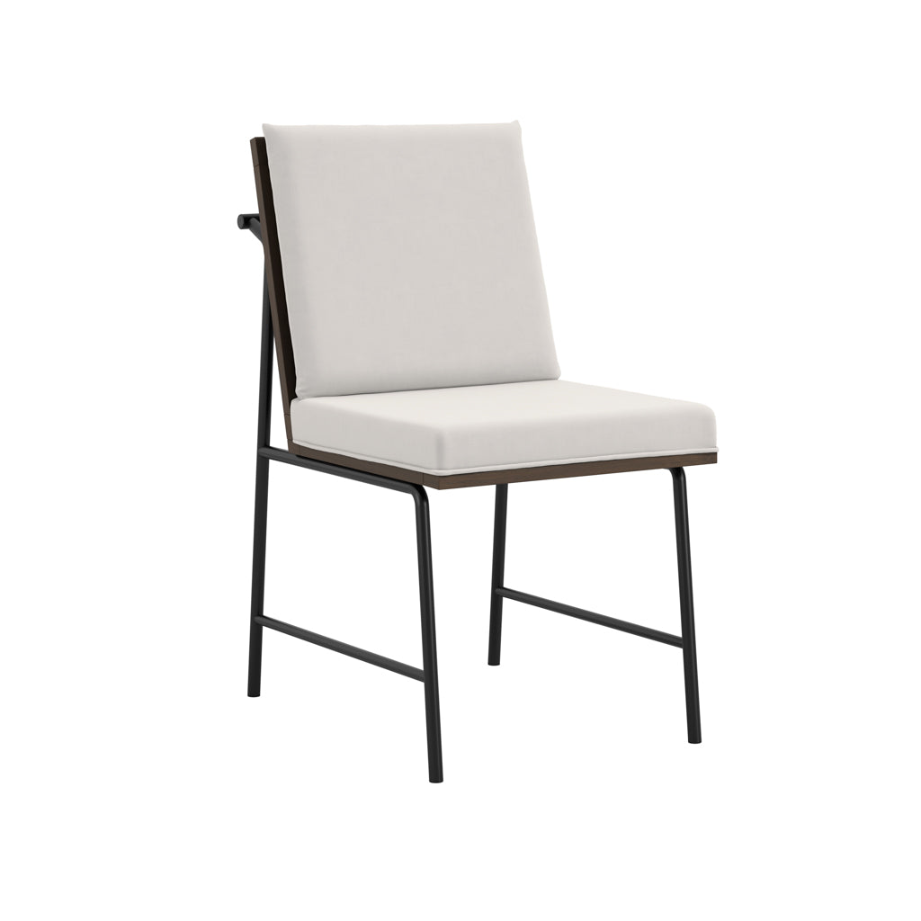 Harry Christian Home White Dining Chair With Wooden Frame Work And Black Legs Angled View