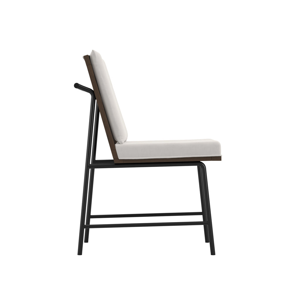 Harry Christian Home White Dining Chair With Wooden Framework And Black Legs – Side View Chair with white cushion and black frame on a white background