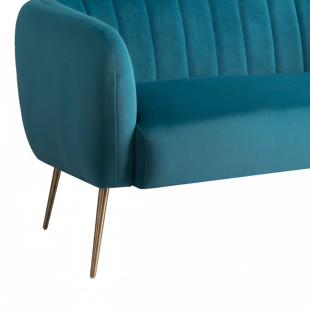 Teal Velvet 2 Seater Sofa with Gold Legs