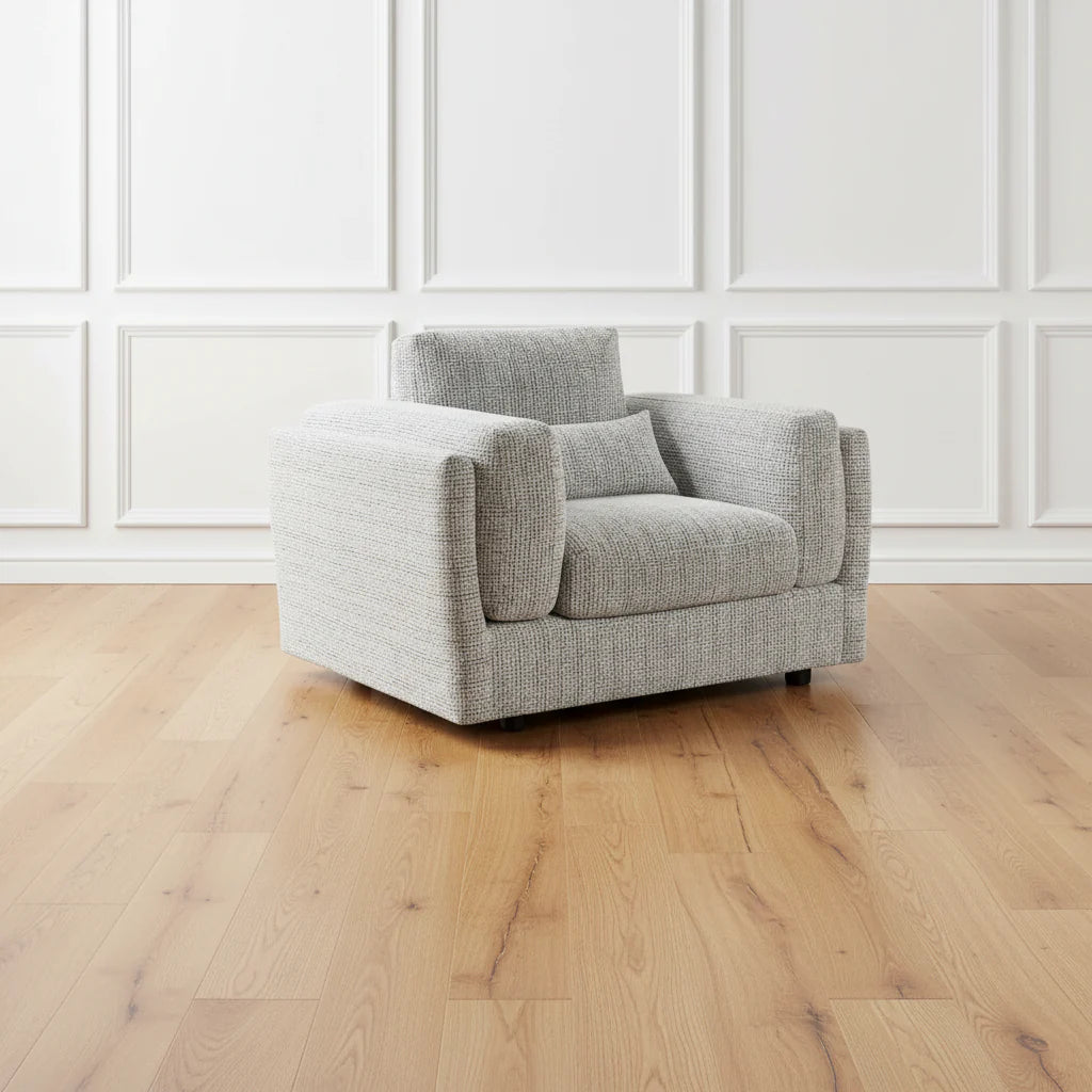 Gray armchair on a white background HARRY CHRISTIAN HOME BELLAGIO ARMCHAIR IN GREY 