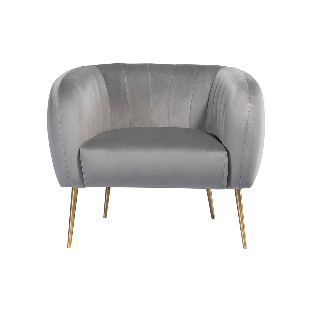 Grey Velvet Armchair with Gold Legs