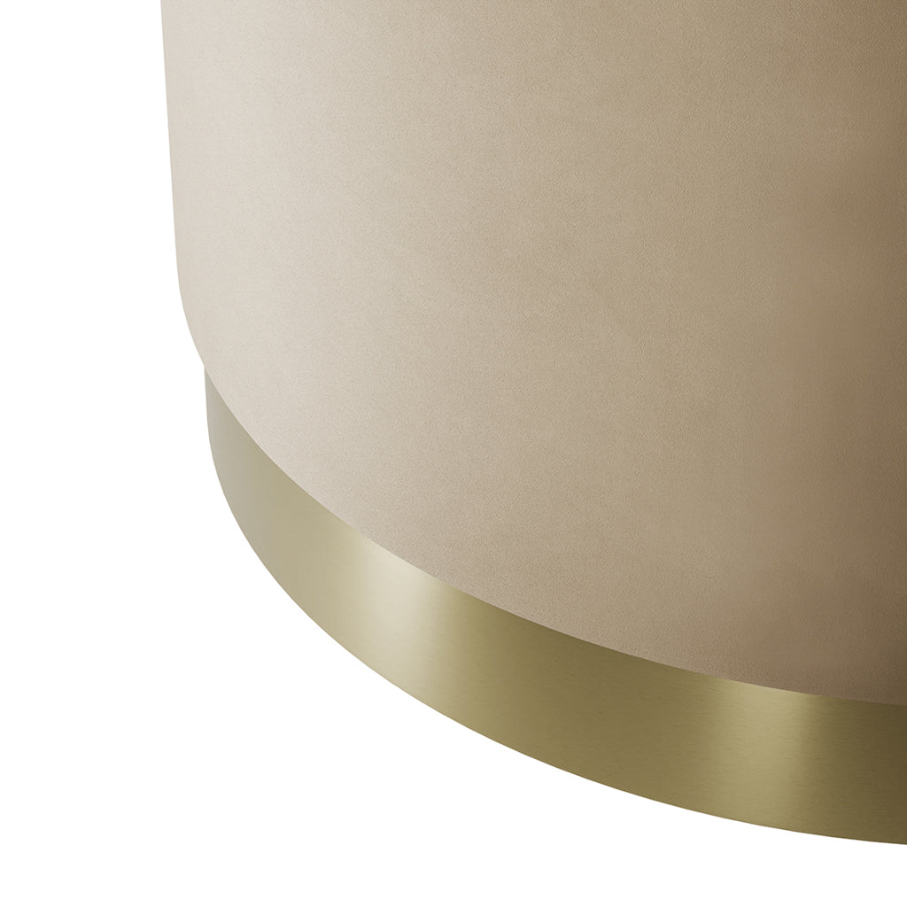 Harry Christian Home Beige Velvet Large Pouffe With Brushed Gold Base