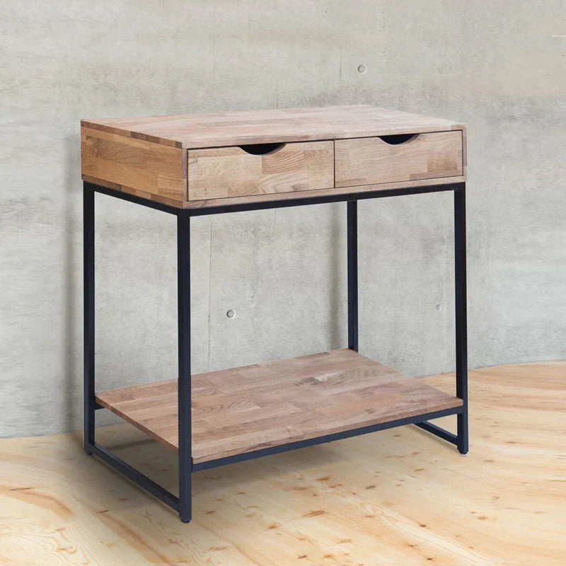 Harry Christian Home Industrial Console Table Solid Oak Black Metal Frame