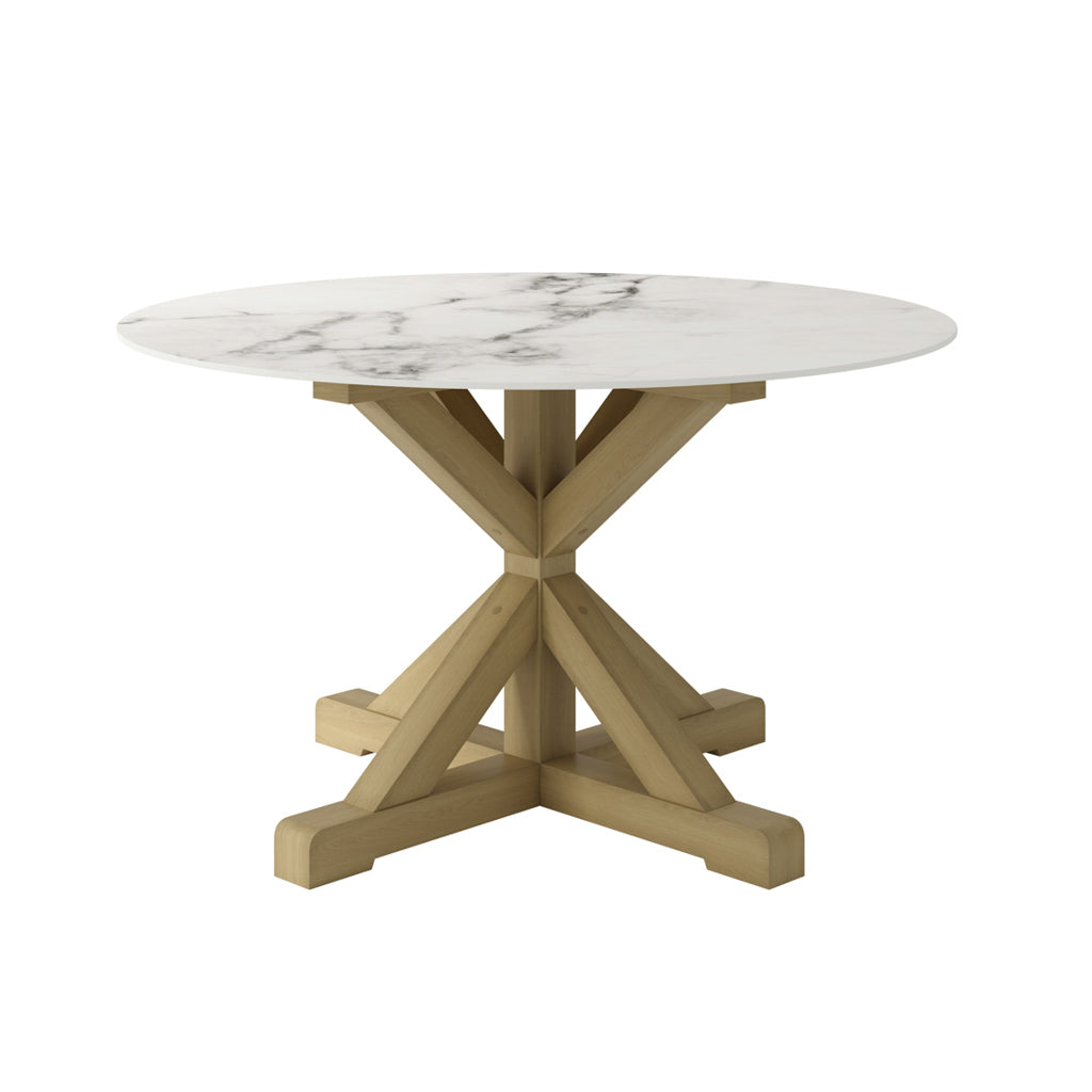 Harry Christian Home Rustic Wood & Circular Marble Top Dining Table