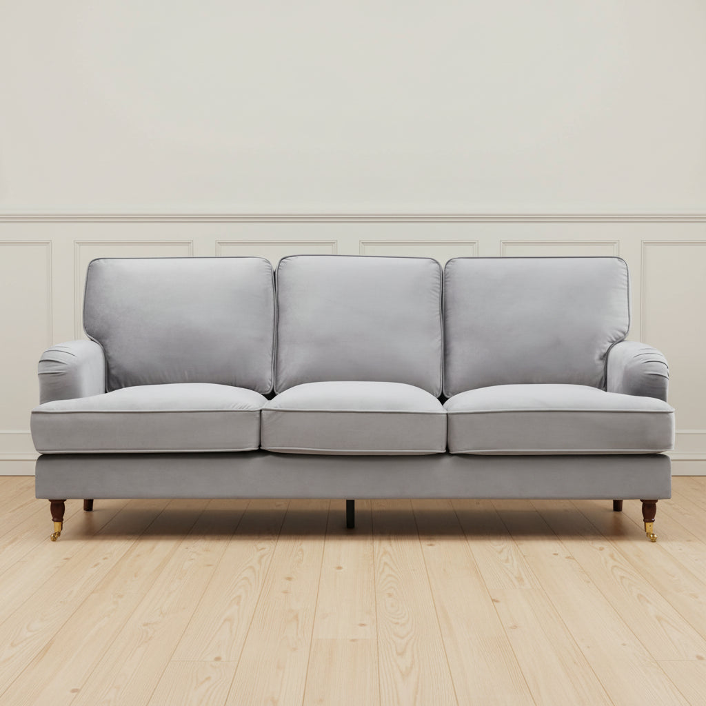 OLIVIA 3 SEATER GREY VELVET SOFA BY HARRY CHRISTIAN HOME
