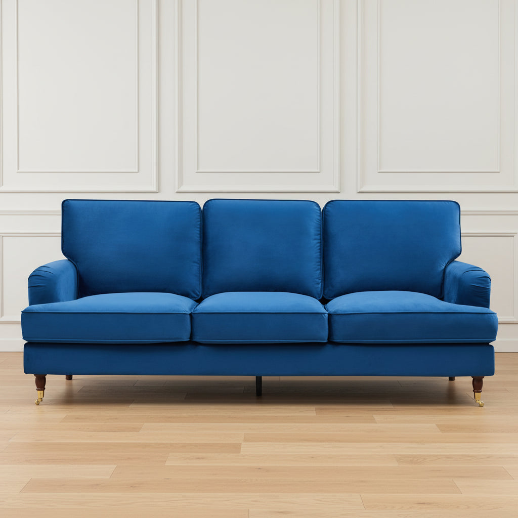 OLIVIA 3 SEATER SOFA IN ROYAL BLUE VELVET BY HARRY CHRISTIAN HOME