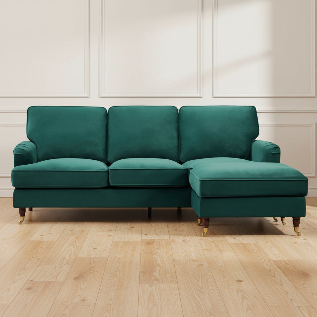 OLIVIA L SHAPE UNIVERSAL CORNER SOFA IN FOREST GREEN