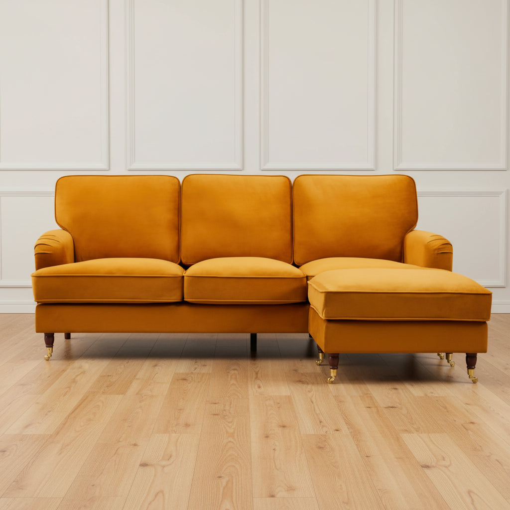 OLIVIA UNIVERSAL CORNER L SHAPE SOFA IN BURNT ORANGE BY HARRY CHRISTIAN HOME