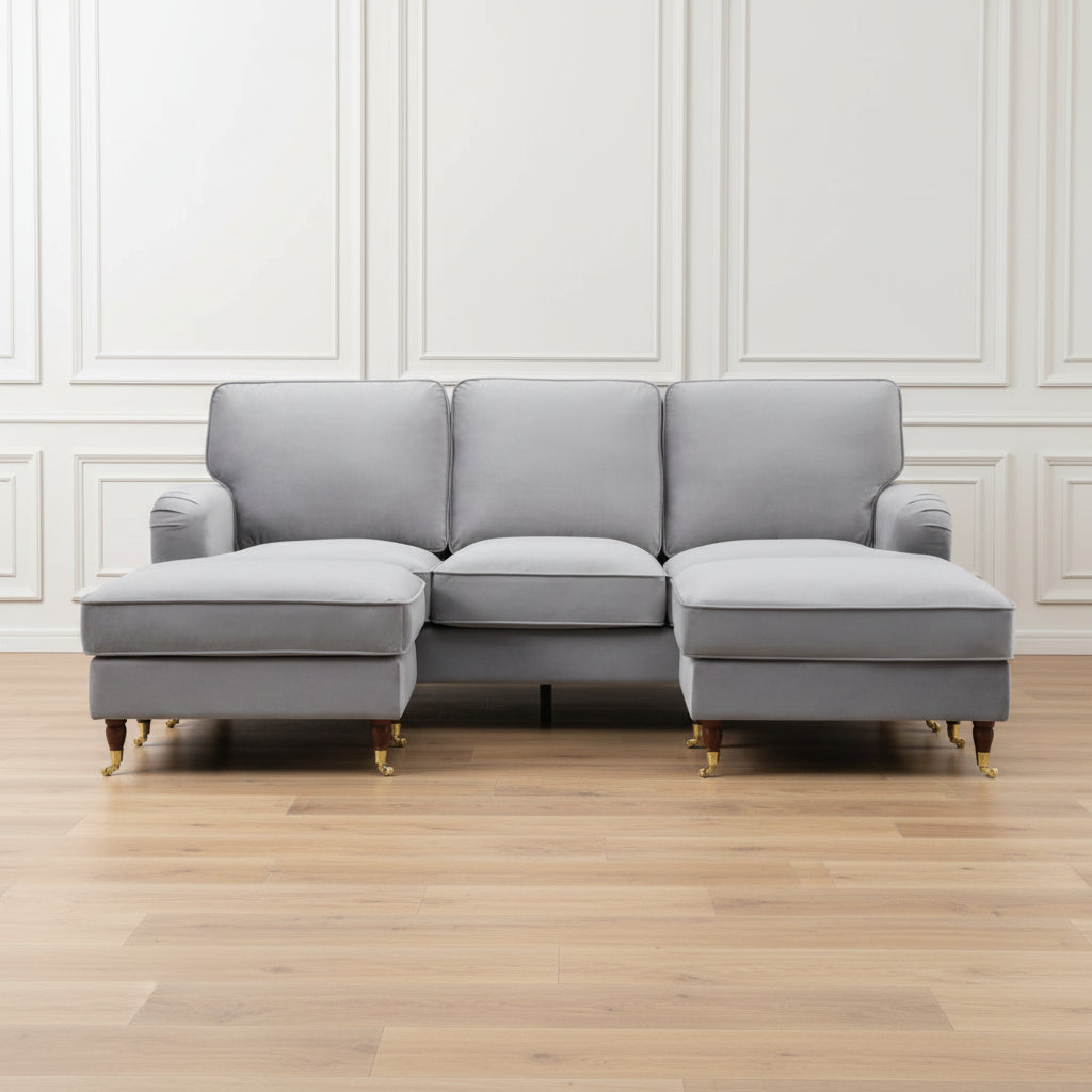 OLIVIA U SHAPE SOFA IN GREY VELVET BY HARRY CHRISTIAN HOME