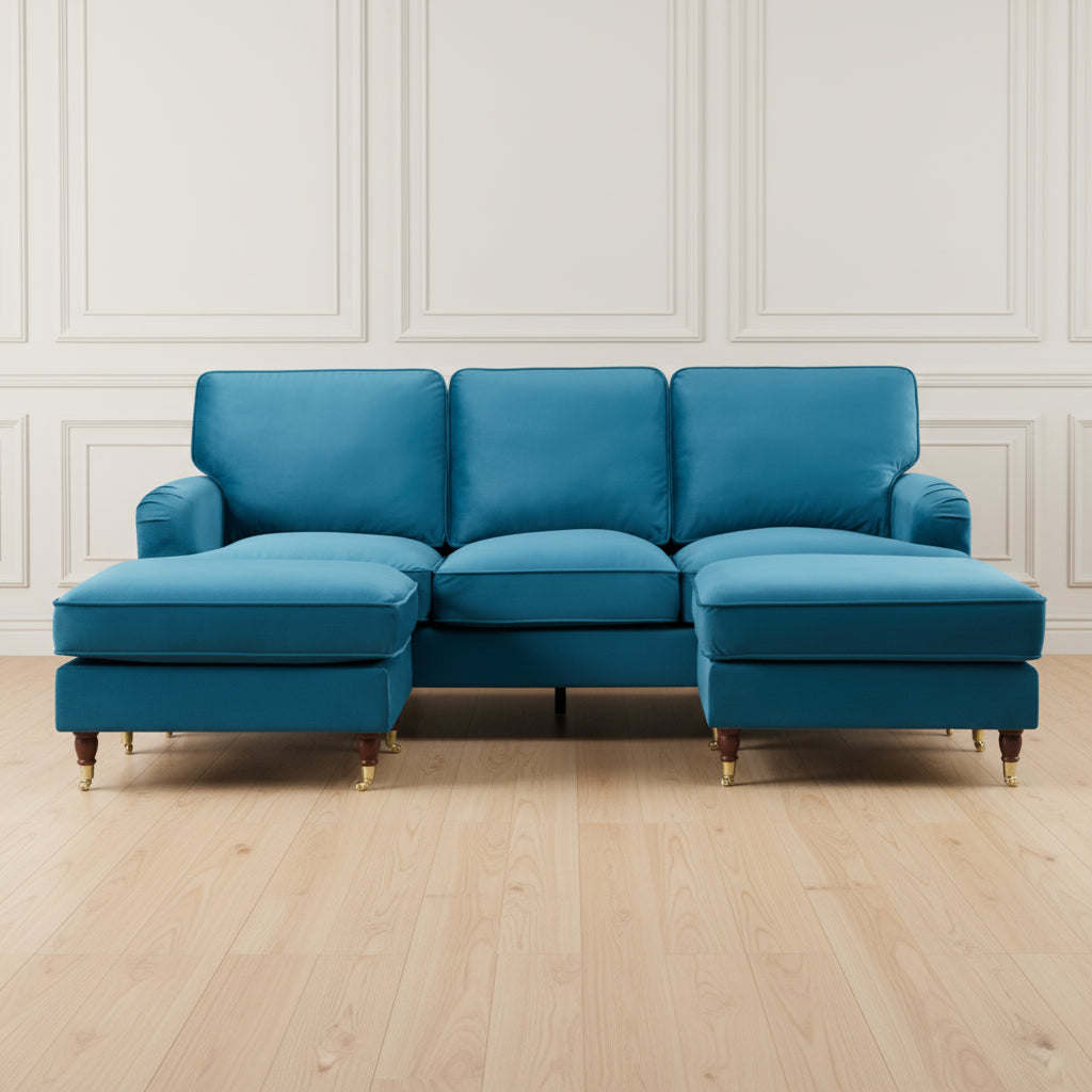 OLIVIA U SHAPE SOFA IN TEAL AT HERITAGE HOME UK BY HARRY CHRISTIAN HOME