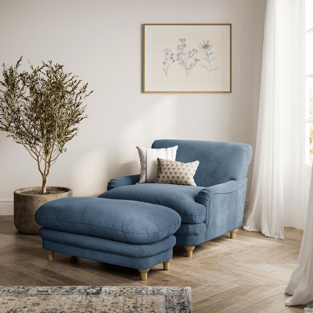 Harry Christian Home Love Seat In Blue Denim