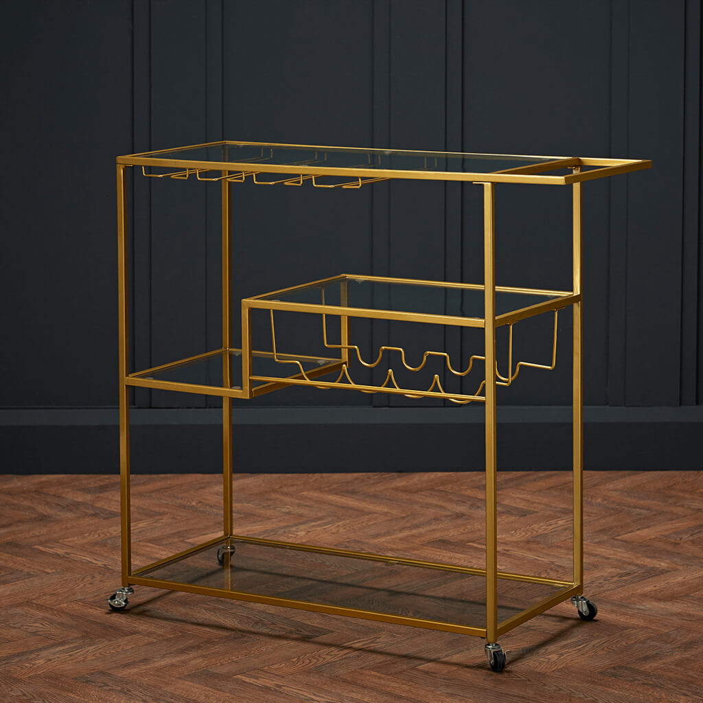 Harry Christian Home Art Deco Gold Drinks Trolley With Racks