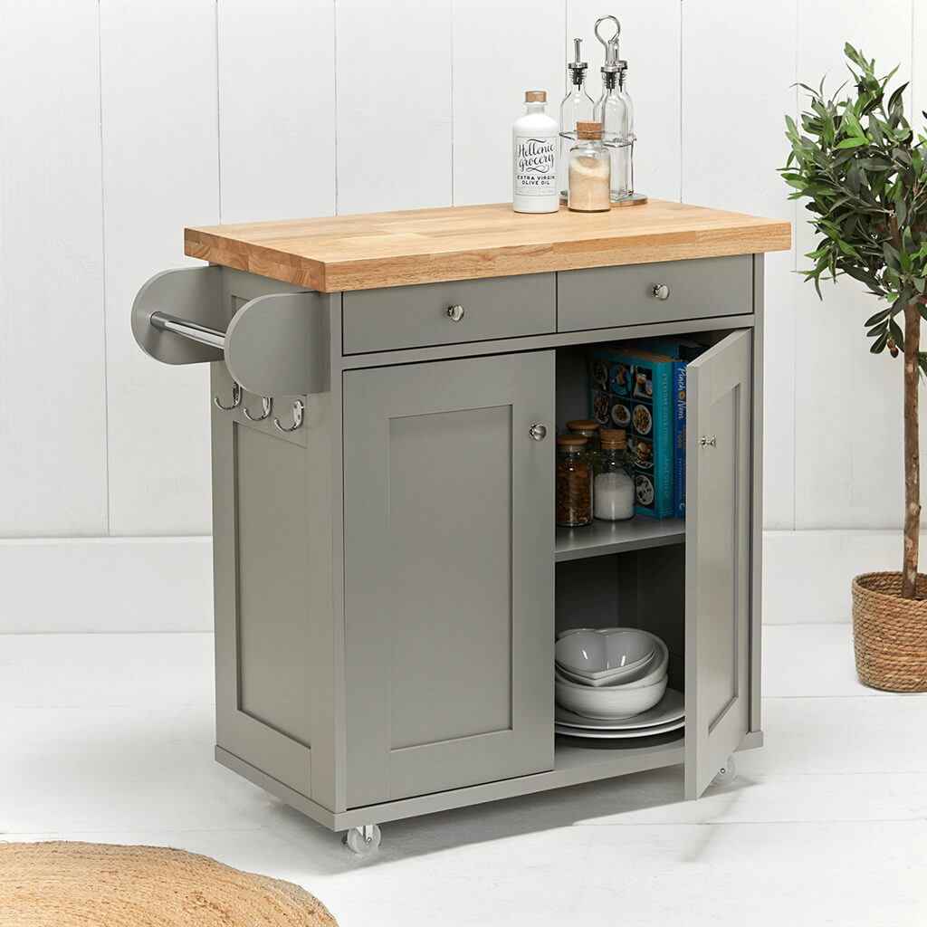 Harry Christian Home Grey Kitchen Island With Oak Top