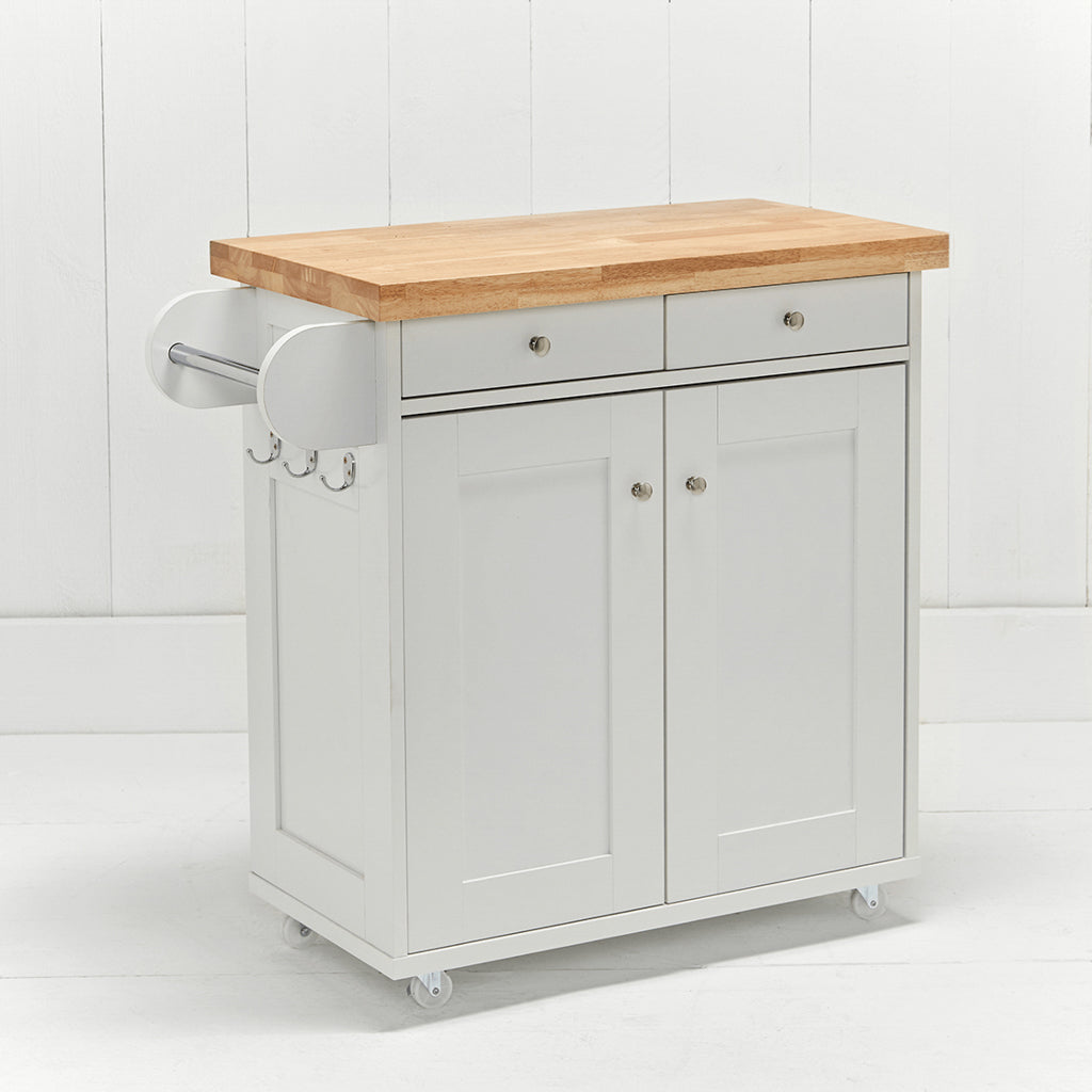 Harry Christian Home White Kitchen Island With Oak Top