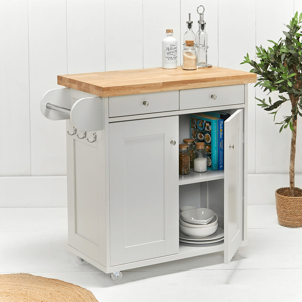 Harry Christian Home White Kitchen Island With Oak Top