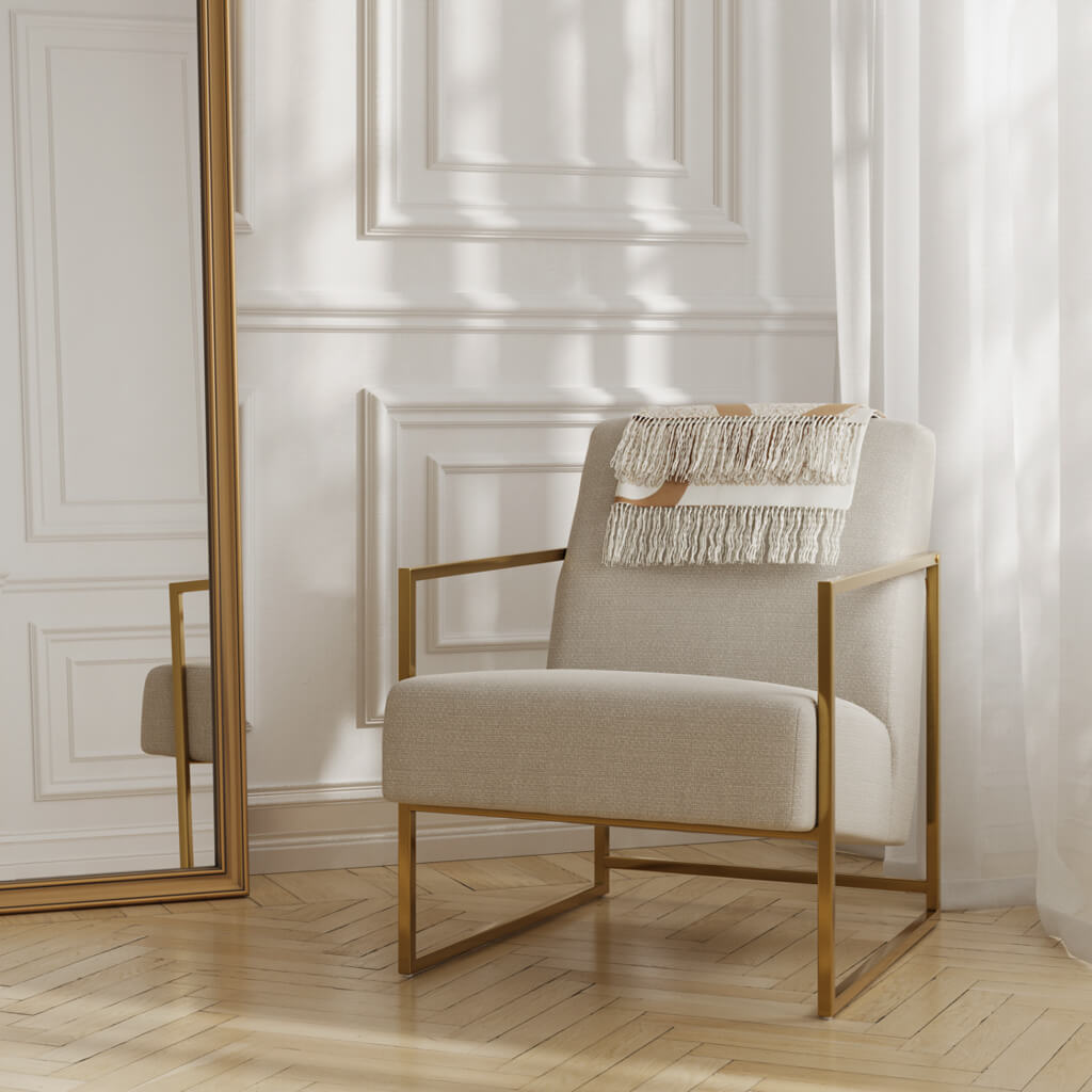 Harry Christian Home Beige and Gold Accent Chair