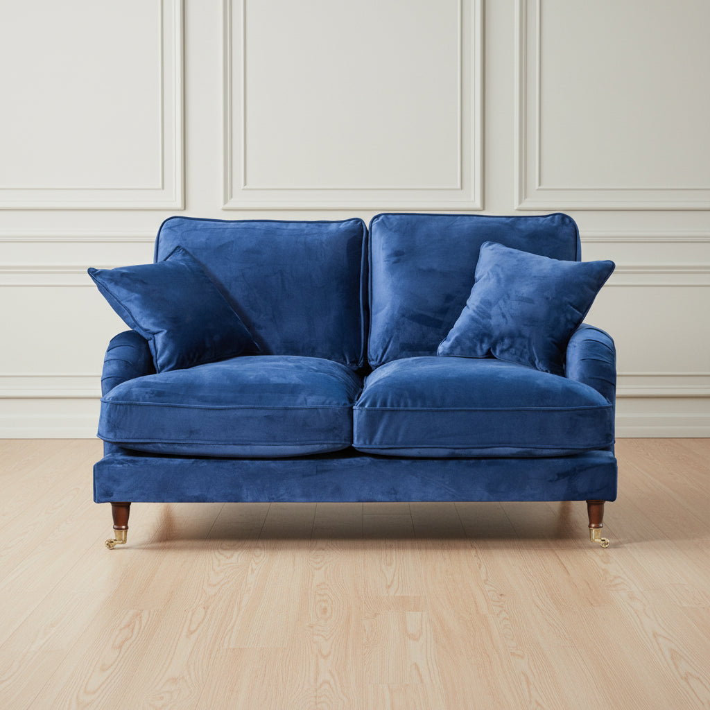 Royal Blue Velvet Upholstered 2 Seater Sofa