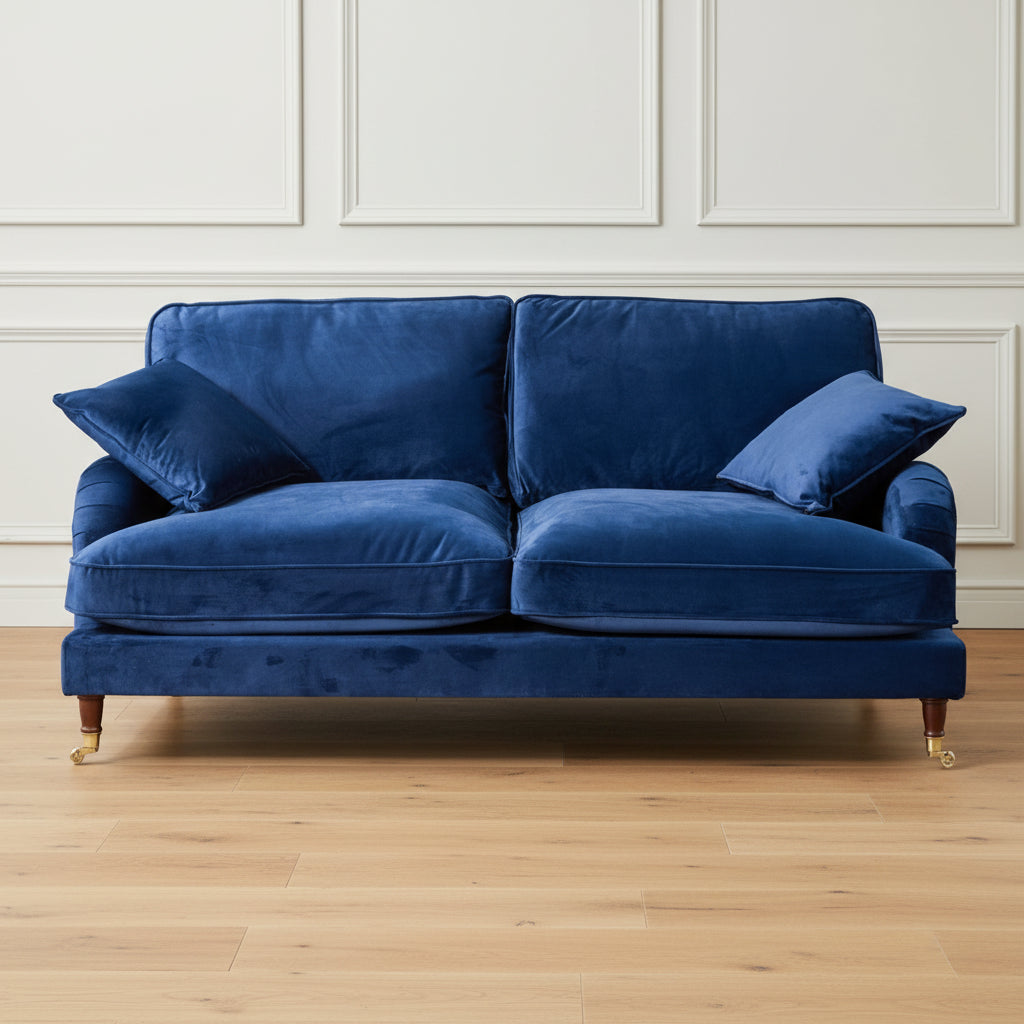 Royal Blue Velvet Upholstered 3 Seater Sofa