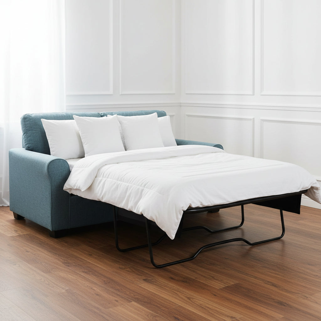 TEAL FABRIC 2 SEATER SOFA BED