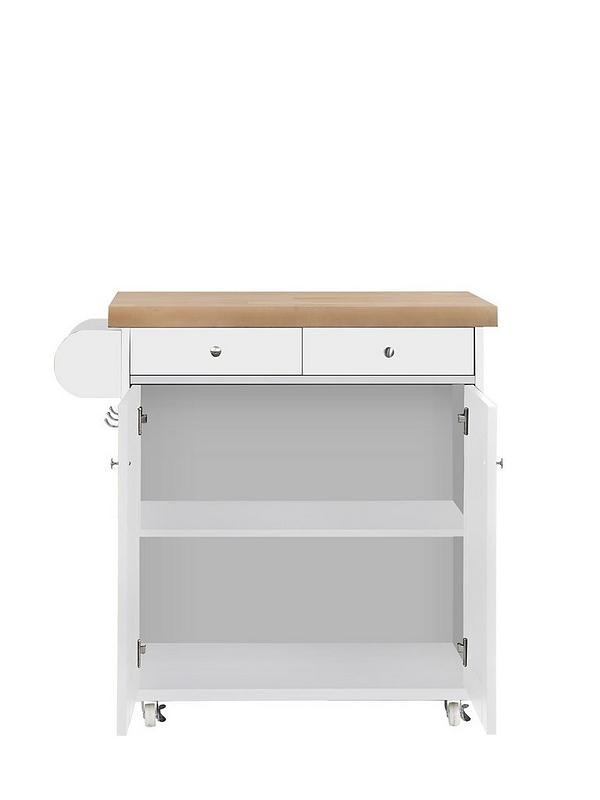 Harry Christian Home White Kitchen Island With Oak Top