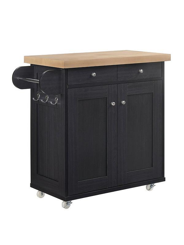 Harry Christian Home Black Kitchen Island With Oak Top