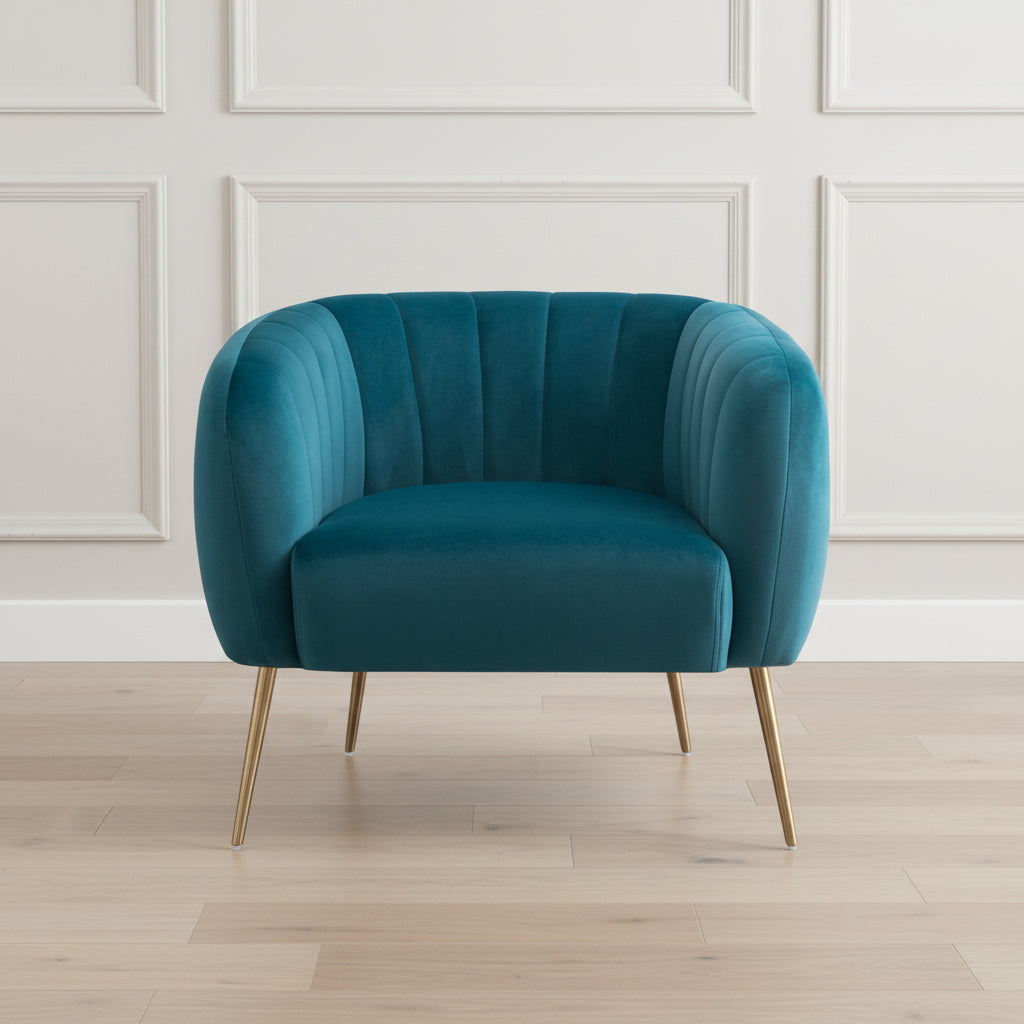 Teal velvet armchair with gold legs