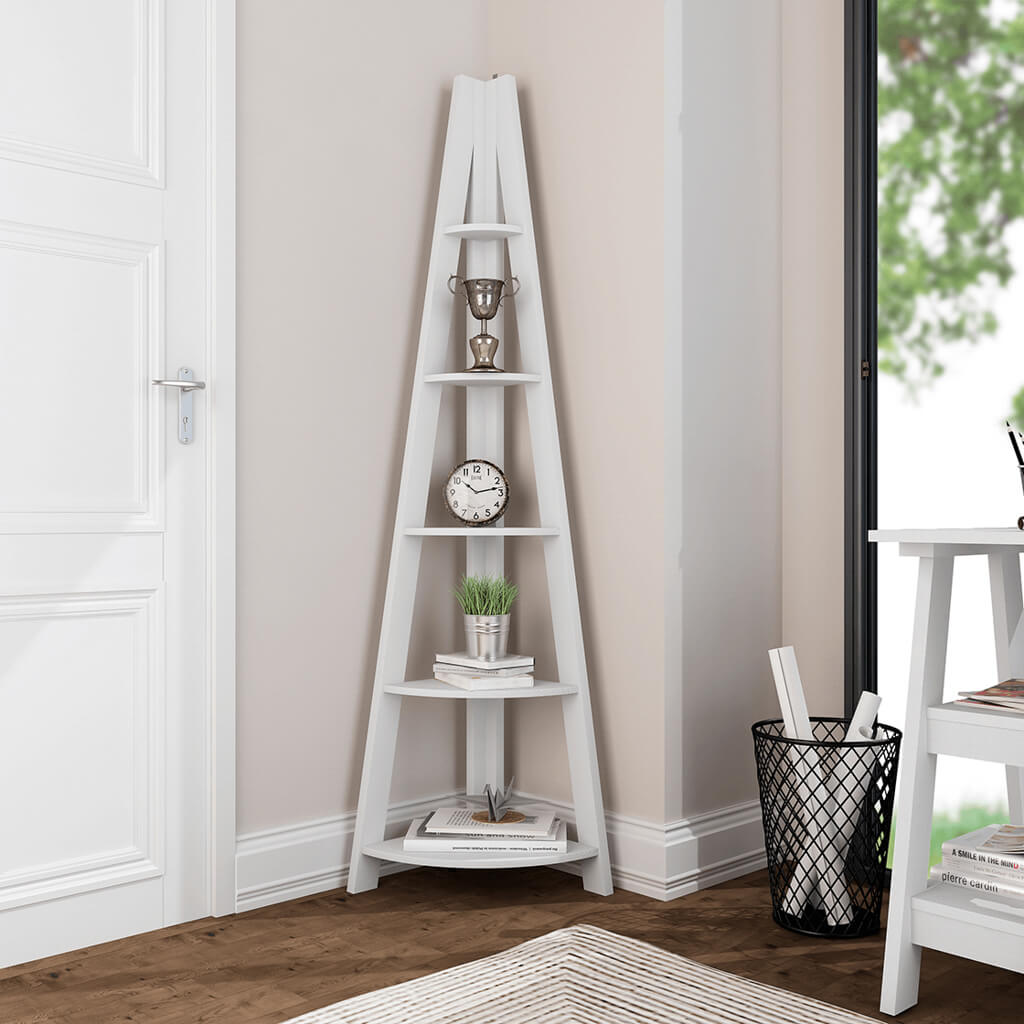 Harry Christian Home Essential White Corner Ladder Shelving Unit