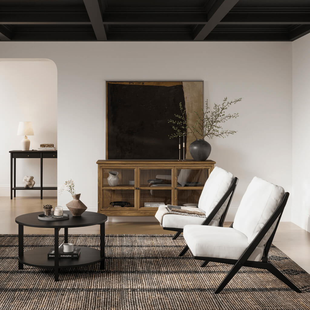 Harry Christian Home Black Round Wooden Coffee Table