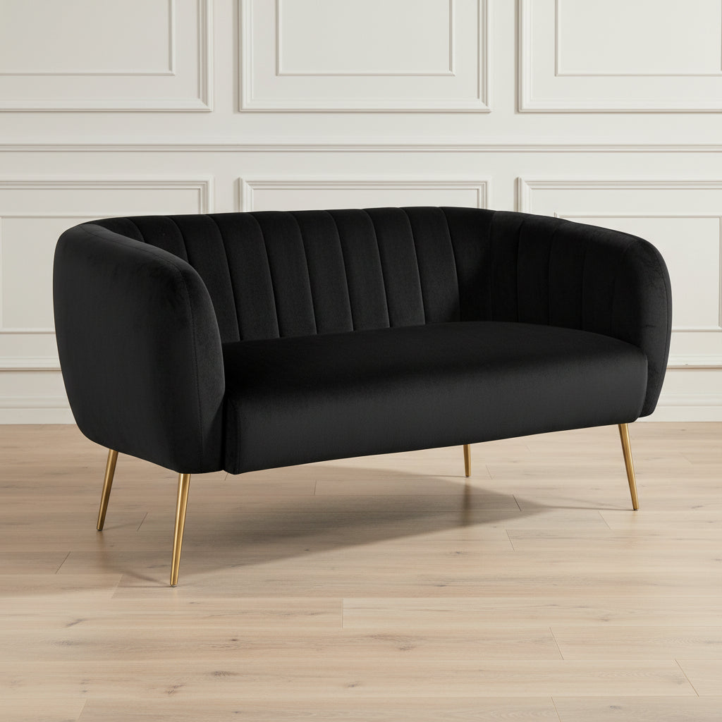 black 2 seater sofa with gold legs