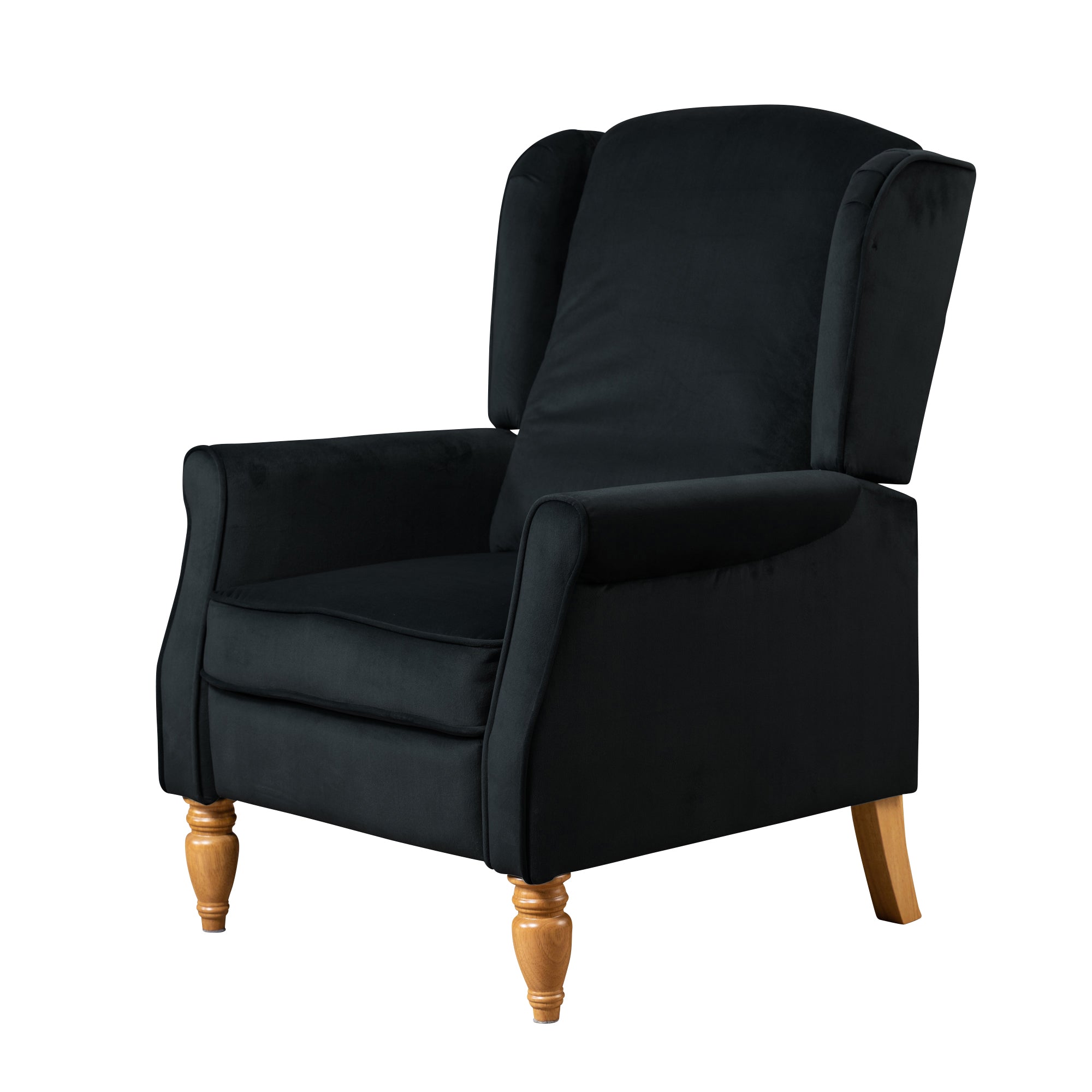 Black Velvet Armchair with Reclining Back Function and Oak Legs