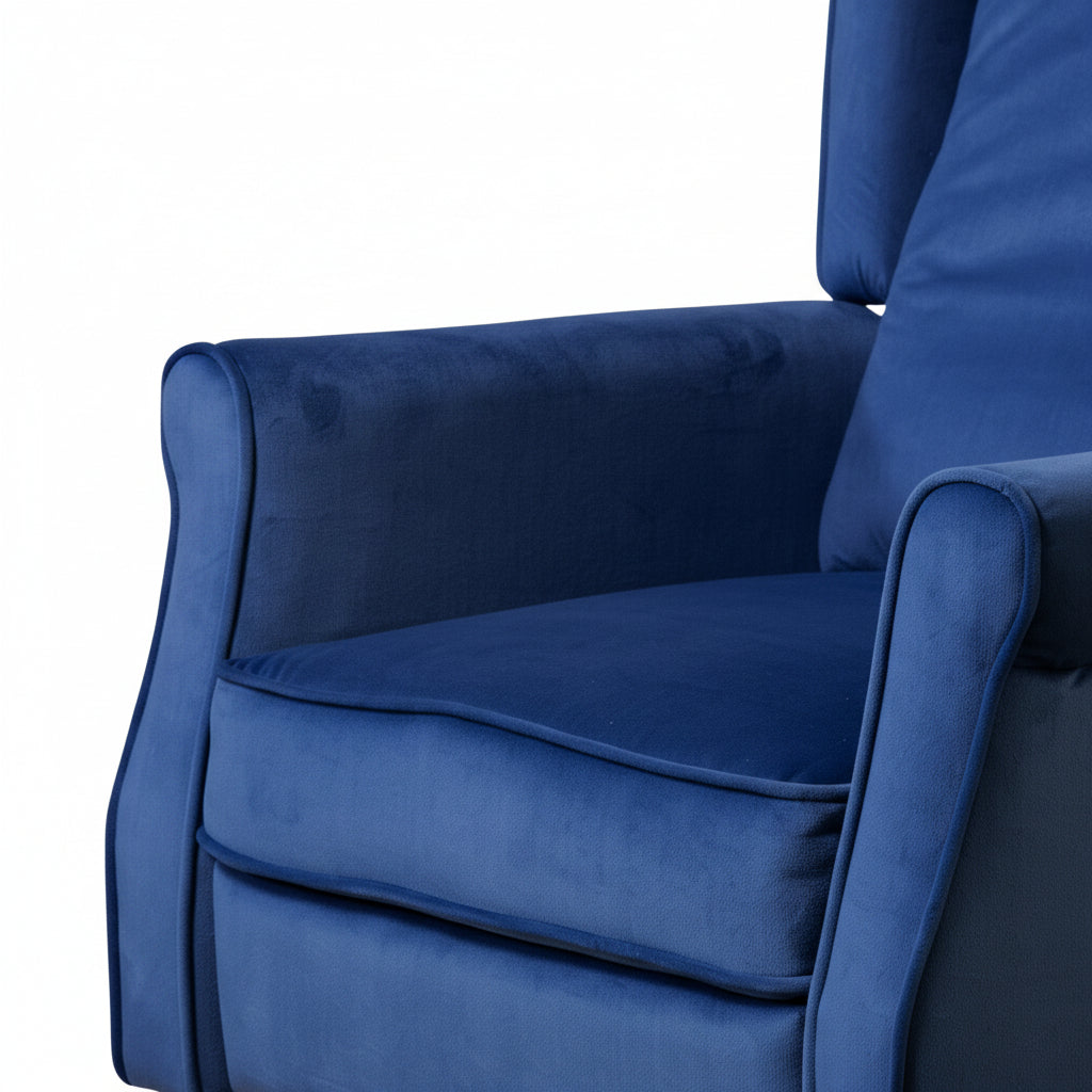 Royal Blue Velvet Armchair with Reclining Back Function and Black Legs